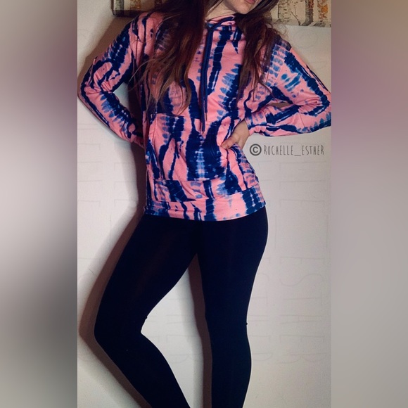 Blue and Pink Tie Dye Long Sleeve Drawstring Pullover Size Small - Picture 1 of 5